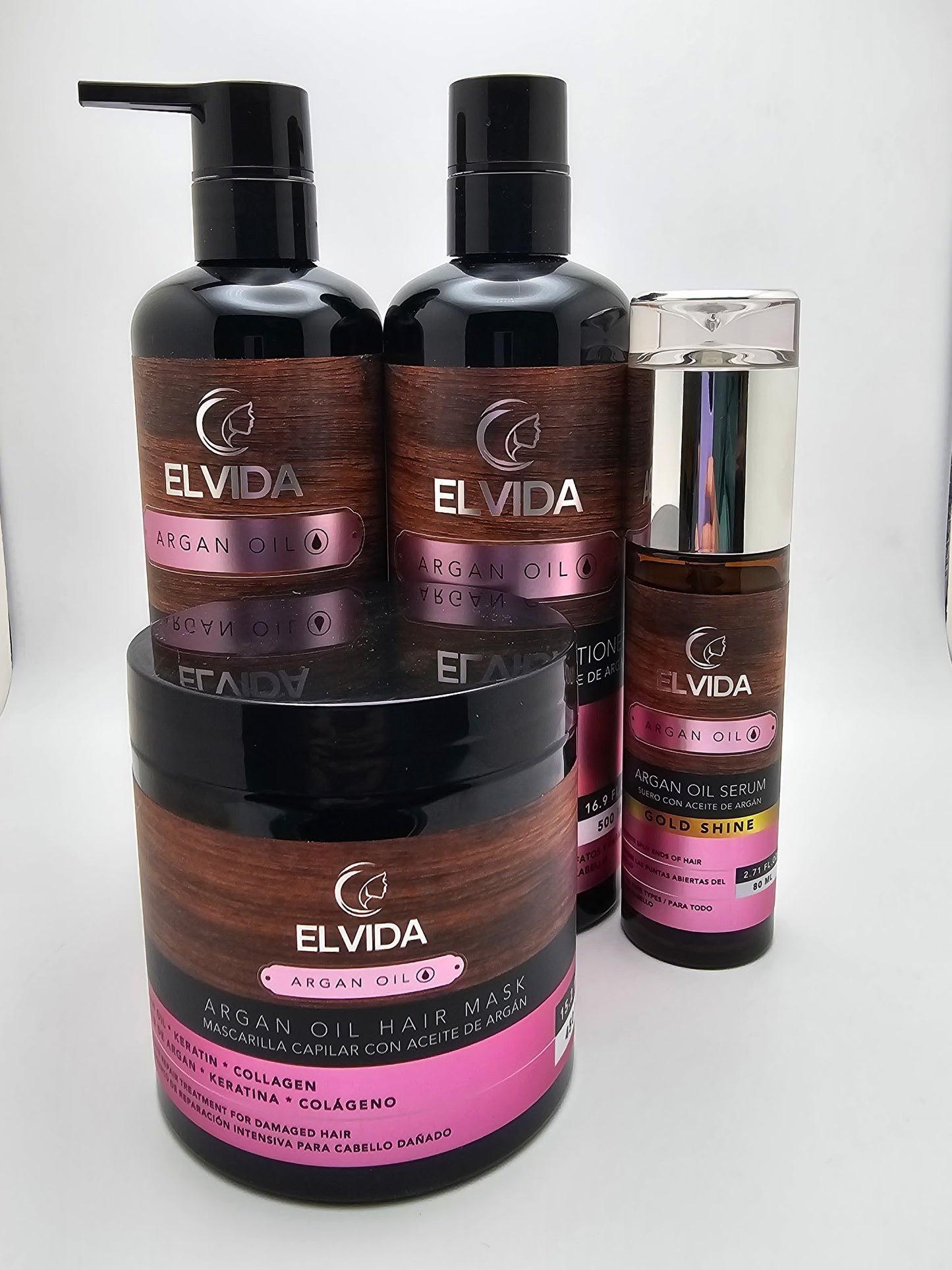 ELVIDA  ACEITE DE ARGAN /   ARGAN  OIL ( INTENSIVE REPAIR FORMULA / FORMULA DE REPARACION HAIR CARE KIT SULFATE-FREE; PARABEN-FREE; CRUELTY- FREE; AND ORGANIC INGREDIENTS