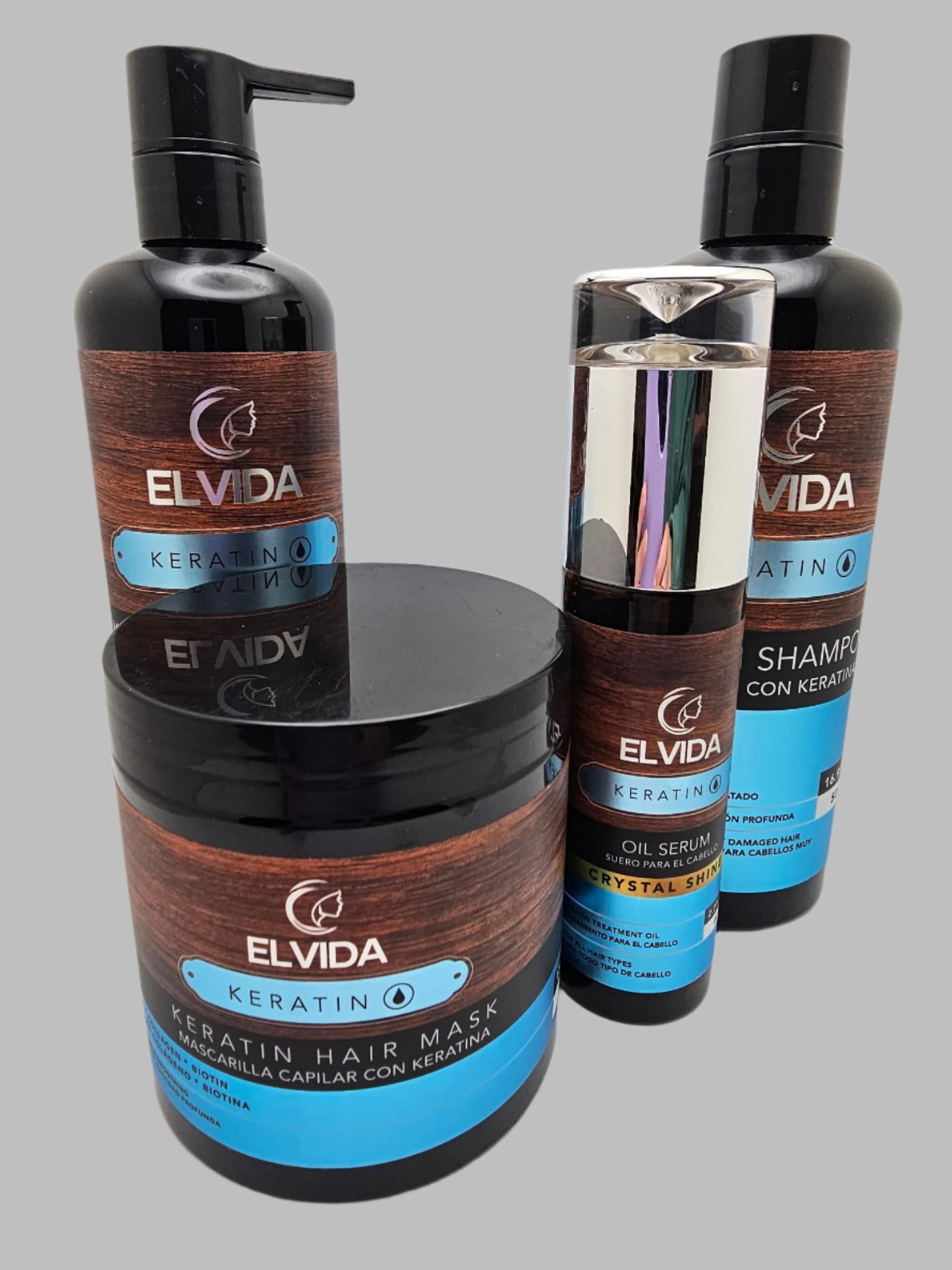 ELVIDA KERATINA (HIDRATACION PROFUNDA / DEEP HYDRATION) SHAMPOO; ACONDICIONADOR/ CONDITIONER; MASCARILLA CAPILAR / KERATIN HAIR MASK; SERUM/ SERUM  HAIR CARE KIT SULFATE-FREE; PARABEN-FREE; CRUETY-FREE; AND ORGANIC INGREDIENTS.