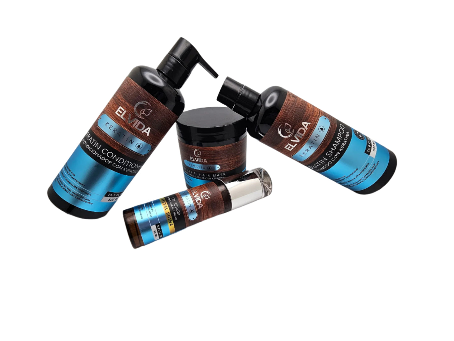 ELVIDA KERATINA (HIDRATACION PROFUNDA / DEEP HYDRATION) SHAMPOO; ACONDICIONADOR/ CONDITIONER; MASCARILLA CAPILAR / KERATIN HAIR MASK; SERUM/ SERUM  HAIR CARE KIT SULFATE-FREE; PARABEN-FREE; CRUETY-FREE; AND ORGANIC INGREDIENTS.