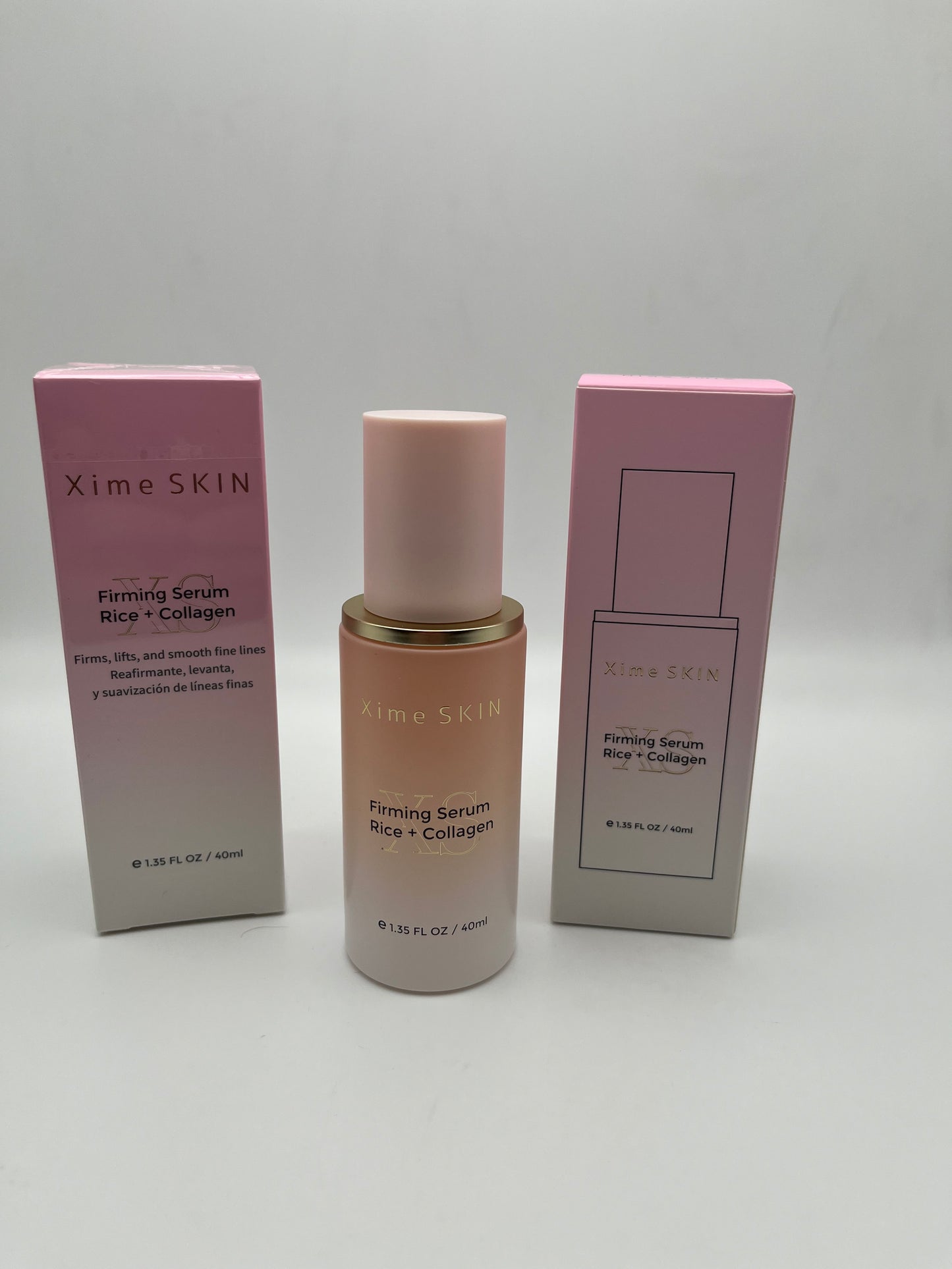 XIME SKIN FIRMING SERUM RICE + COLLAGEN FIRMS, LIFTS,  AND SMOOTH FINE LINES.  REAFIRMANTE, LEVANTA, Y SUAVIZACION DE LINEAS  FINAS.    e 1.35 FL OZ / 40ML