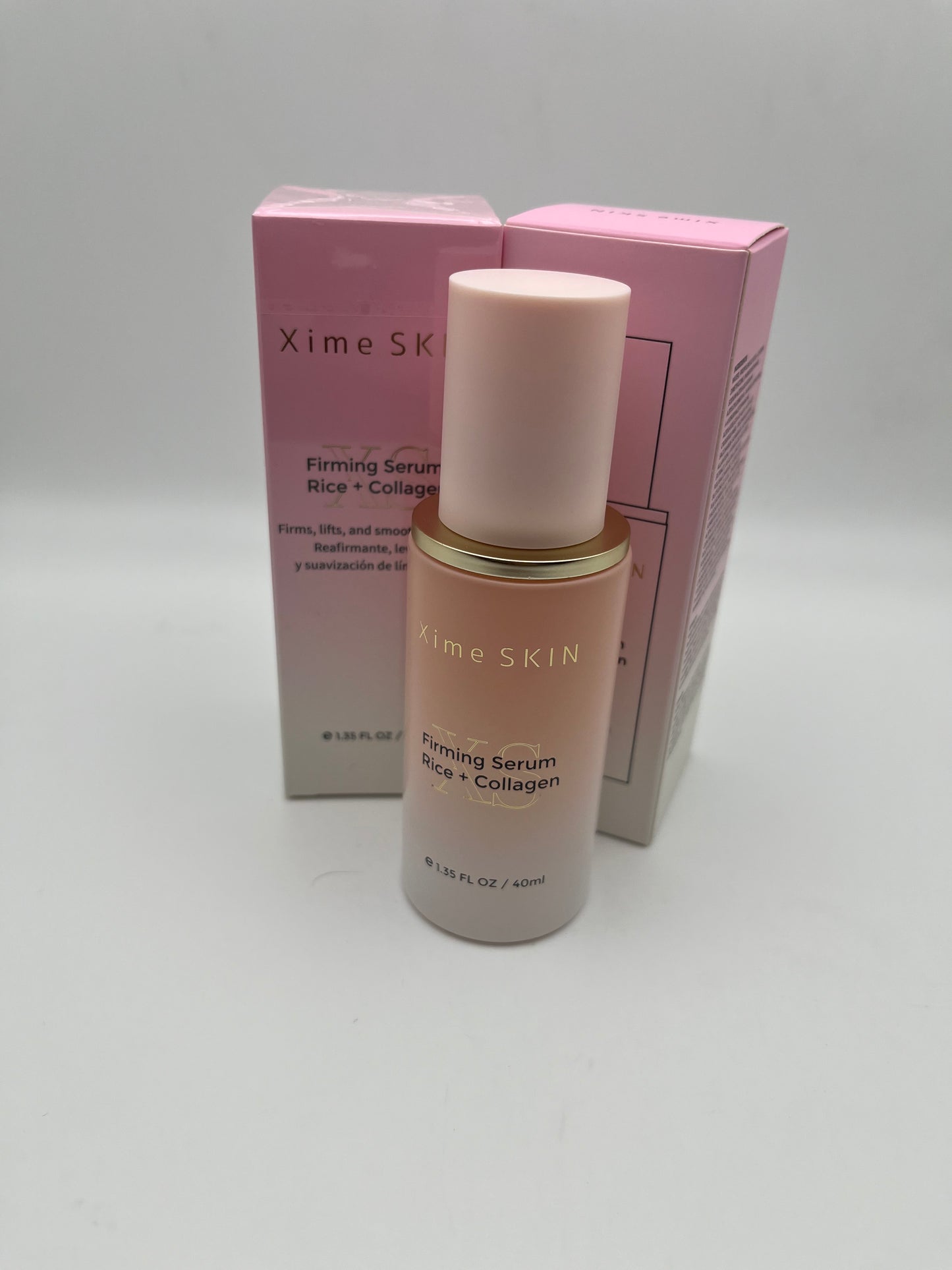 XIME SKIN FIRMING SERUM RICE + COLLAGEN FIRMS, LIFTS,  AND SMOOTH FINE LINES.  REAFIRMANTE, LEVANTA, Y SUAVIZACION DE LINEAS  FINAS.    e 1.35 FL OZ / 40ML