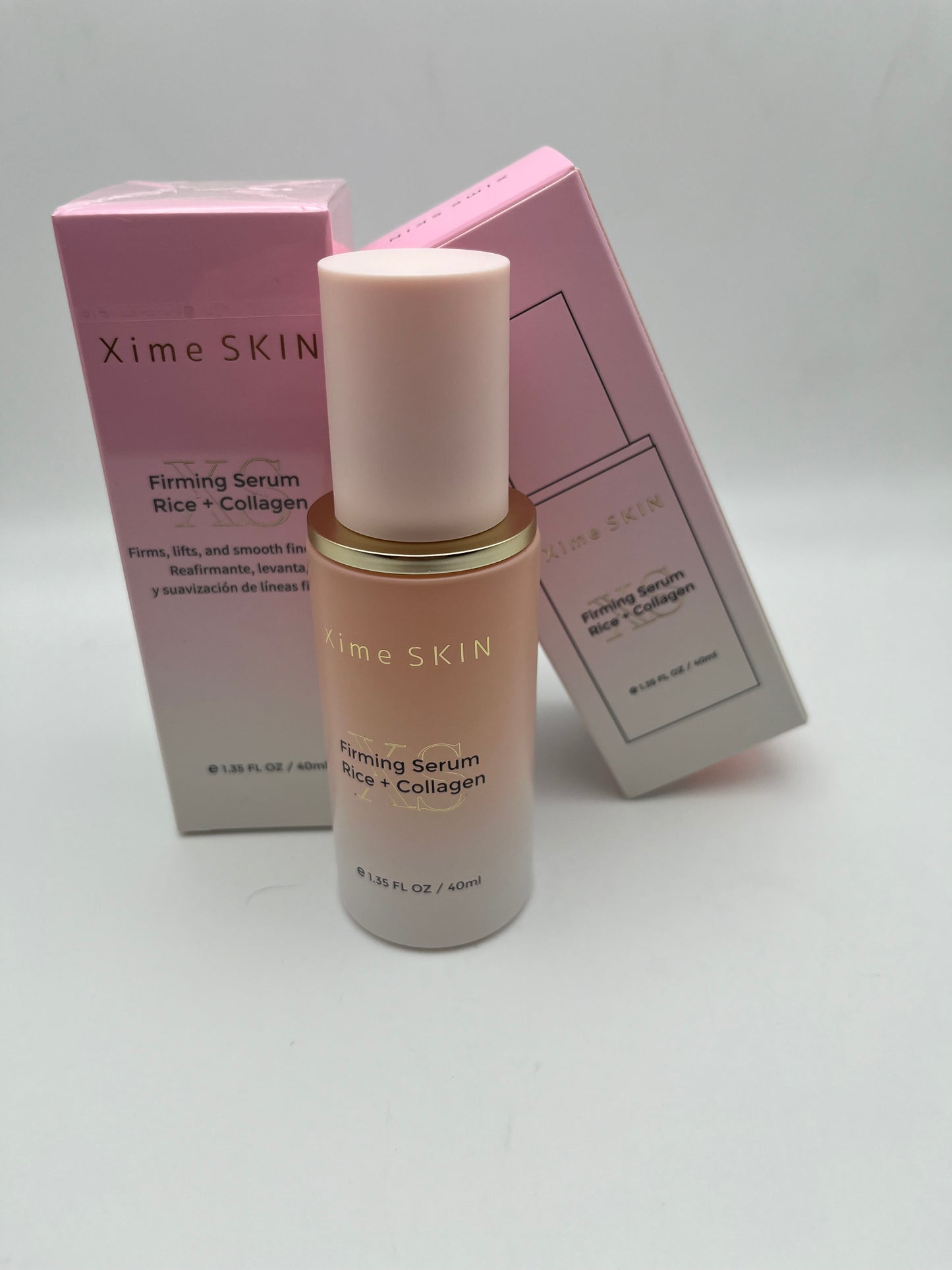 XIME SKIN FIRMING SERUM RICE + COLLAGEN FIRMS, LIFTS,  AND SMOOTH FINE LINES.  REAFIRMANTE, LEVANTA, Y SUAVIZACION DE LINEAS  FINAS.    e 1.35 FL OZ / 40ML