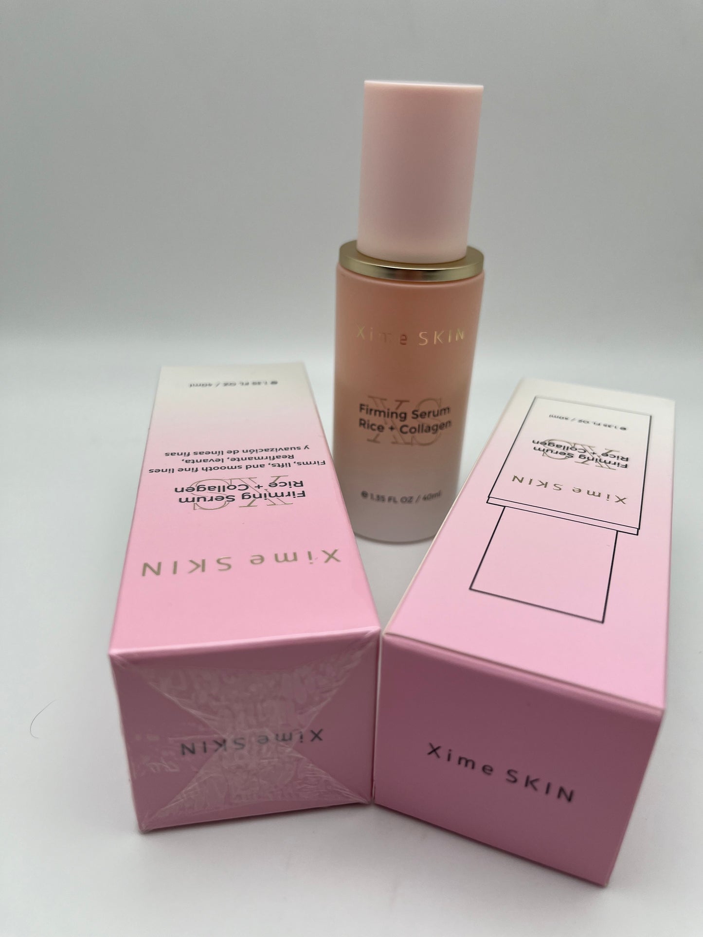 XIME SKIN FIRMING SERUM RICE + COLLAGEN FIRMS, LIFTS,  AND SMOOTH FINE LINES.  REAFIRMANTE, LEVANTA, Y SUAVIZACION DE LINEAS  FINAS.    e 1.35 FL OZ / 40ML